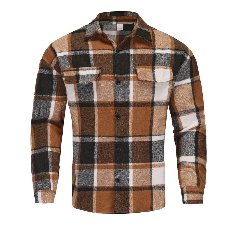 Elegantes Revers Plaid Herrenhemd Retro Sanded Casual Langarmjacke_voghion.com