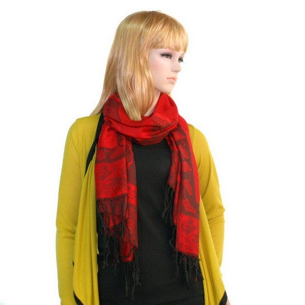 Blancho Bedding -Pa-a66-1 Red Big Butterfly & Flower Elegant exquisitely Soft Tassel Ends Pashmina/Shawl/Scarf_voghion.com