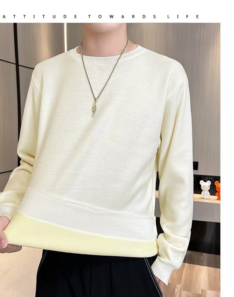 Abbigliamento maschile Maglione girocollo in velluto monopezzo autunnale e invernale da uomo, camicia con fondo foderato in pile spesso da uomo, 2024, nuovo top caldo tutto-fiammifero alla moda_voghion.com