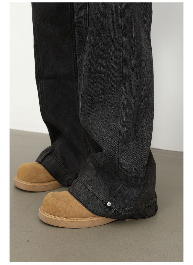 Men's Clothing Trendy Retro Stitching Beaded Jeans Designed Loose Flared Straight Pants_voghion.com