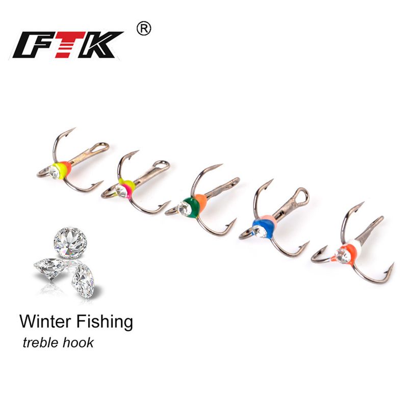 FTK Point Drill Ice Fishing 5 Pieces 0.57g Blood Groove High Carbon Steel Triple Anchor Colorful Fish Hooks_voghion.com