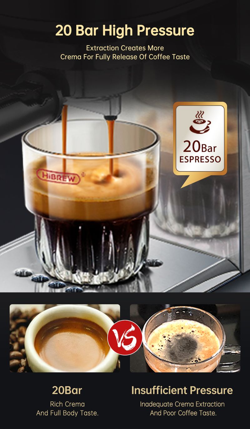 HiBREW Coffee Maker Cafetera 20 Bar Inox Semi Automatic Super Slim ESE POD & Powder Espresso Hine Hot Water H11_voghion.com