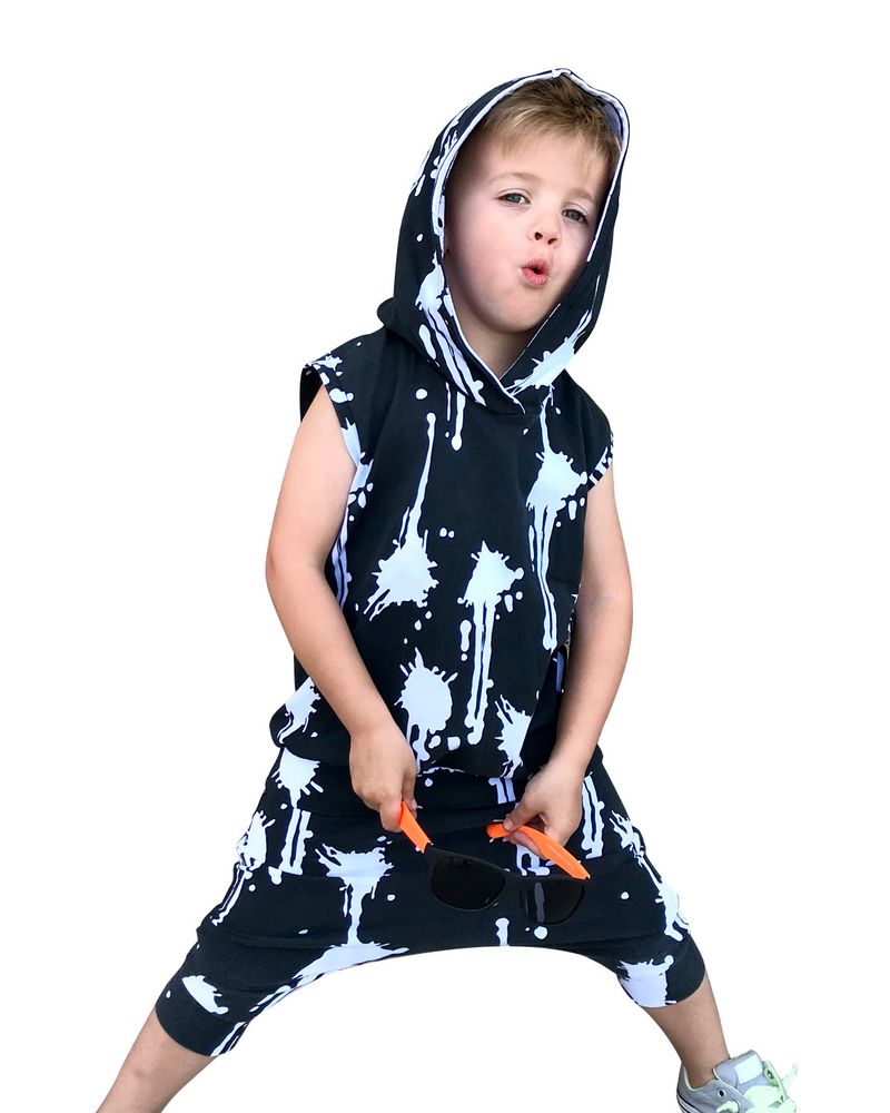 Kinderkleidung Neue Kinderkleidung Mode Kapuzenpullover Batik ärmelloser Kapuzen zweiteiliger Anzug_voghion.com