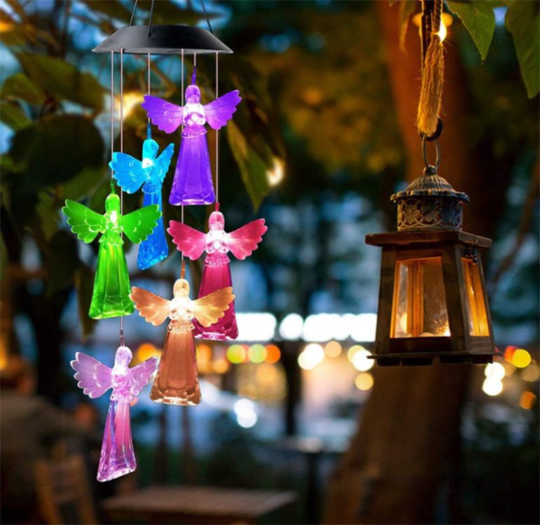 Solar LED Color-Changing Wind Chime Light – Rotating Owl & Angel Shape Garden Decor With 7 Colors, Waterproof Outdoor Hanging Lantern For Patio, Yard_voghion.com