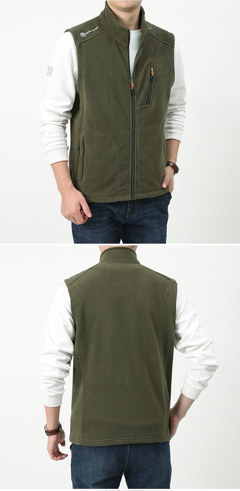 Colete masculino de lã polar com vários bolsos e fechamento em zíper, ideal para o inverno, perfeito para atividades casuais e ao ar livre._voghion.com