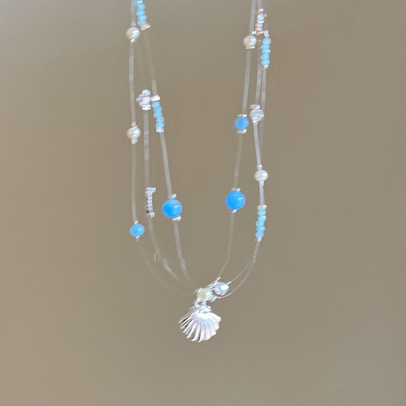 Bohemian Beach Shell Necklace Pearl Starfish Multi-layer Choker Women Vacation Style Fish Tail Pendant_voghion.com