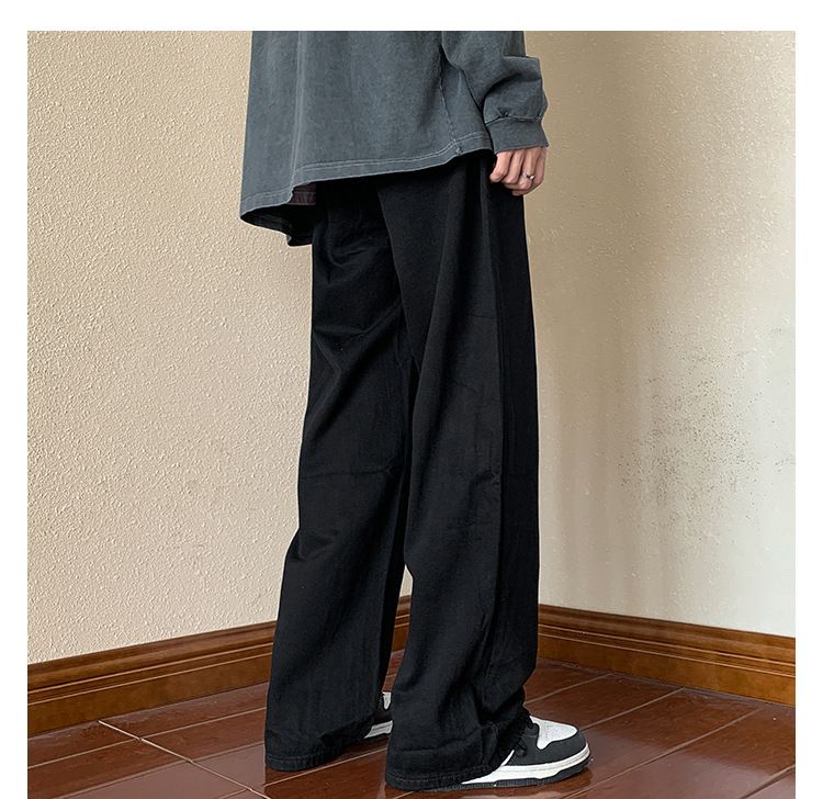 Hosen-Look Schlanke, übergroße Jeans in Militärgrün, gerade, lockere Hose mit weitem Bein für Herren im American High Street-Stil_voghion.com