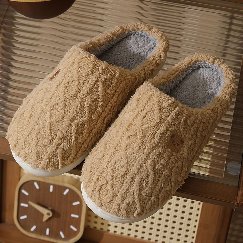 2025 New Cotton Women's Winter Home Furnishings Indoor Thick Bottom Warm Grid Plush Slippers For Men_voghion.com
