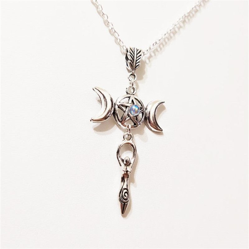 Collana pentagramma unisex moda tripla dea della luna_voghion.com