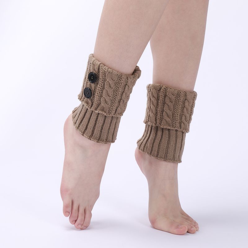Bottes chaudes en laine neuve pour femmes, couvre-pieds, tricot d'automne et d'hiver, torsades de pâte frite, bouton, jambe courte, protège-genoux_voghion.com