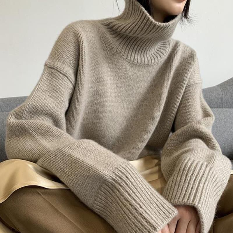 Neuer Rollkragenpullover für Damen im Herbst und Winter mit lockerem Lazy-Style-Strickpullover aus Kaschmir mit verdickter Basis_voghion.com
