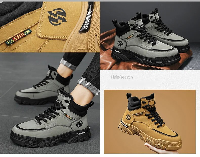 Neuer Arbeitsanzug für Herren, dicke Sohle, rutschfest, vielseitig, hohe gelbe Stiefel_voghion.com