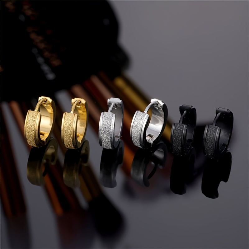 Fibbie per orecchie satinate in acciaio inossidabile sabbia pressata lucida colore argento dorato orecchini punk neri gioielli per feste regalo di compleanno_voghion.com