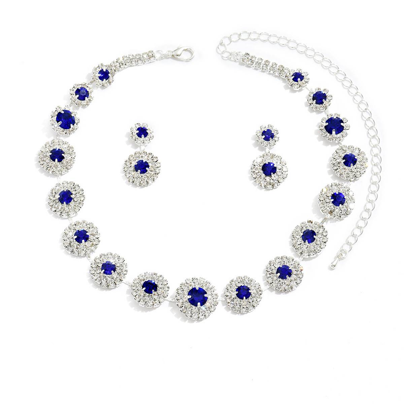 2 STÜCKE Beliebte Schmuck-Set Luxus Hochzeit Party frauen Schmuck Runde strass Halskette Ohrring Set_voghion.com
