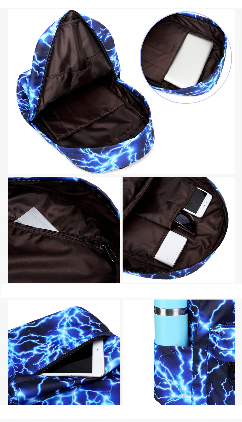 School Bag Middle School Canvas Bag Men's And Women's Travel Printed Backpack Starry Lightning Student Bag_voghion.com
