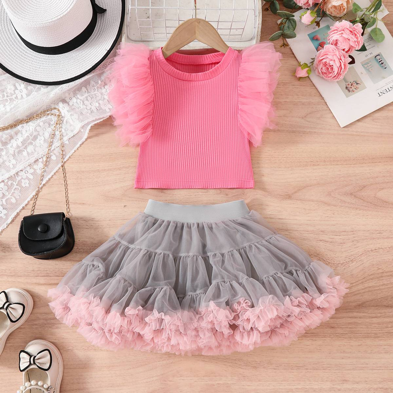 Gonna tutù in stile nuovo per bambini, per bambine di piccole e medie dimensioni, gonna da principessa abbinata con maniche a palloncino in rete, set gonna tutù_voghion.com