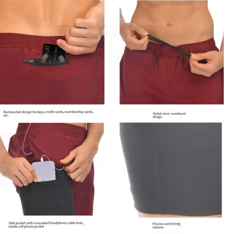 2-in-1-Trainingsshorts für Herren – schnelltrocknend und scheuerfrei für Fitnessstudio und Basketball (US-Größe 7 Zoll, Innennaht, Kompressionsfutter, Schwarz/Grau/Rot)_voghion.com