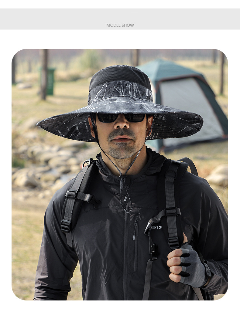 Cappello da sole a tesa larga da uomo con protezione UPF 50+ - Cappello estivo per pesca e attività all'aperto_voghion.com