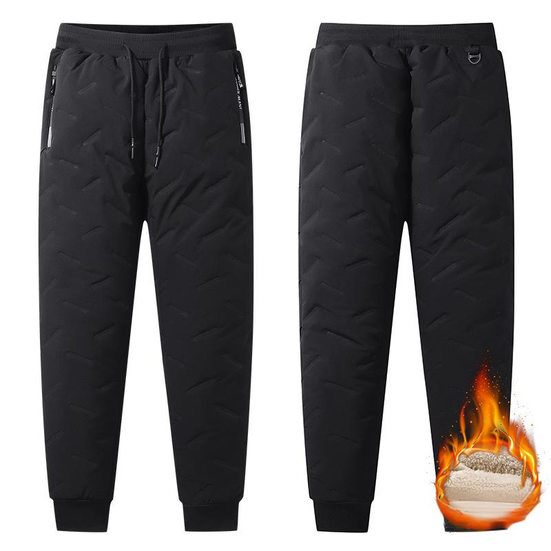 Pantalon d'hiver doublé polaire pour homme - Pantalon thermique coupe-vent imperméable avec poignets élastiques, grandes tailles disponibles (noir, gris foncé, coupe droite)_voghion.com