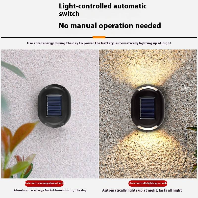 Solar-Wandleuchte, Doppelkopf, für den Außenbereich, Gartenleuchte, wasserdicht, Up-Down-Beleuchtung für Zaun, Wanddekoration, Landschaftswaschlicht_voghion.com