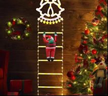 Decorazione da parete a LED con albero di Natale e scala di Babbo Natale, luci colorate per esterni_voghion.com