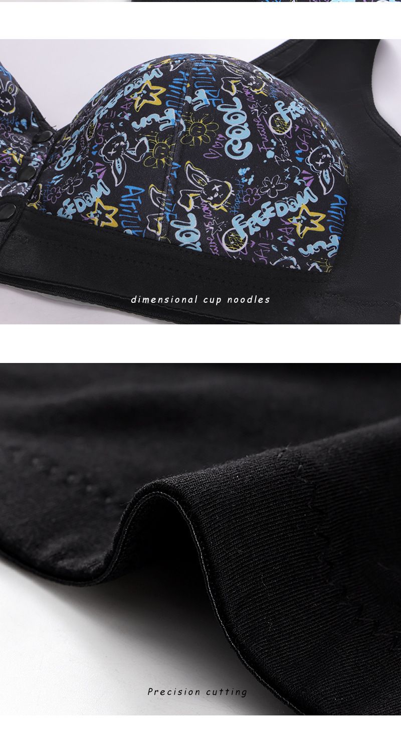 Plus Size 36A-52G Women Super Large Size Bra Size Vest Style No Steel Ring Printed Front Buckle Underwear_voghion.com