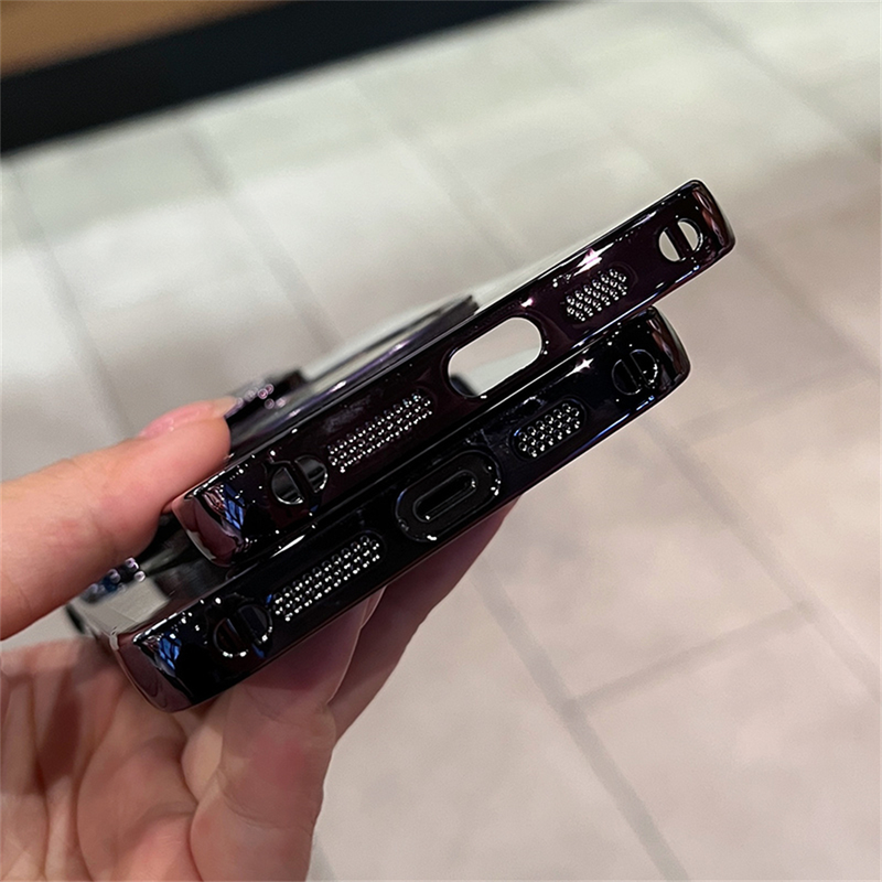Cassa del telefono trasparente senza cornice placcatura per iPhone 14 Plus 13 12 Pro Max Hole per copertura di ricarica wireless magnetica Magsafe_voghion.com