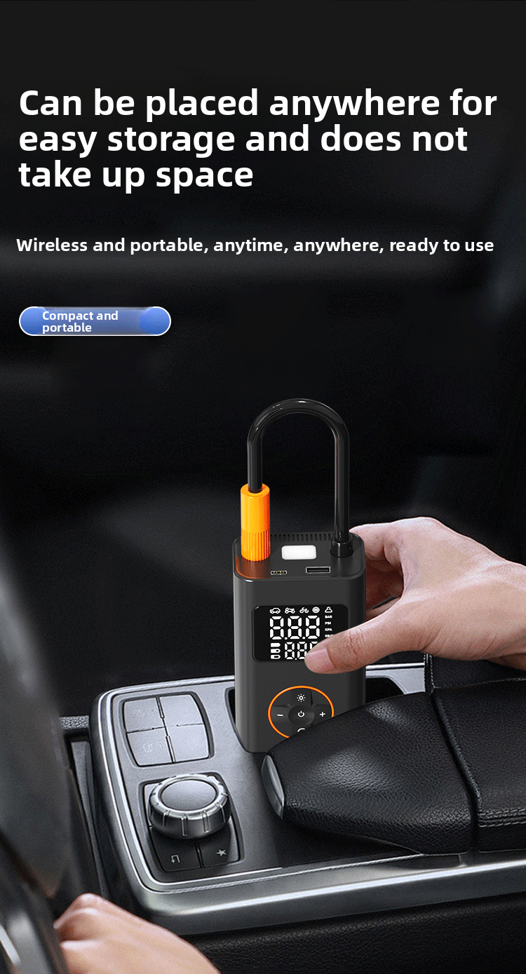 Pompa dell'aria per auto Pompa dell'aria elettrica intelligente wireless portatile per auto Arresto automatico della carica Gonfiaggio ad alta pressione_voghion.com