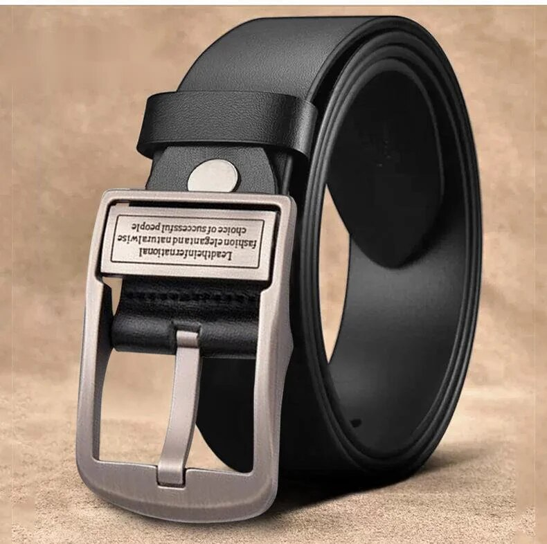 Nytt nålspänne i äkta läder Business Casual Kohud Herrtrend Enkel Medelålders och Unga Byxor Bälte Herr_voghion.com