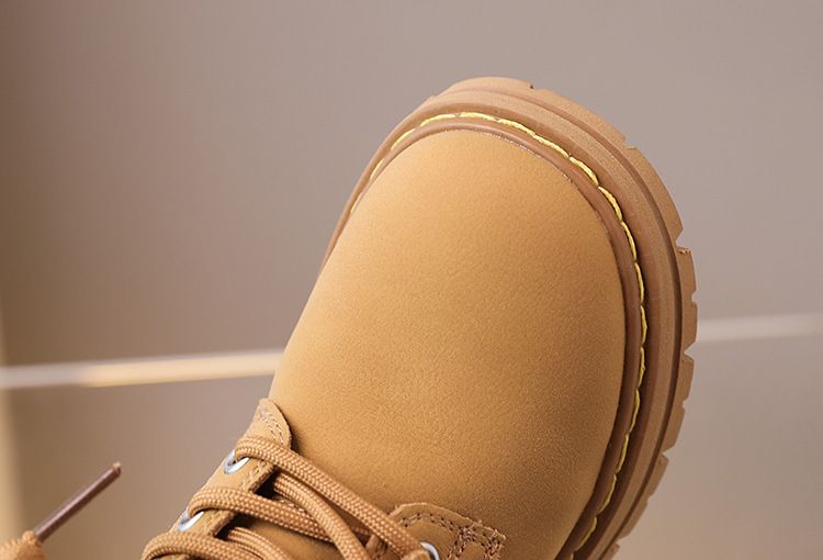 Stiefeletten aus echtem Leder für Kinder – modische Unisex-Stiefeletten mit dicker Sohle für Jungen und Mädchen (Gelb, Pink, Khaki)_voghion.com
