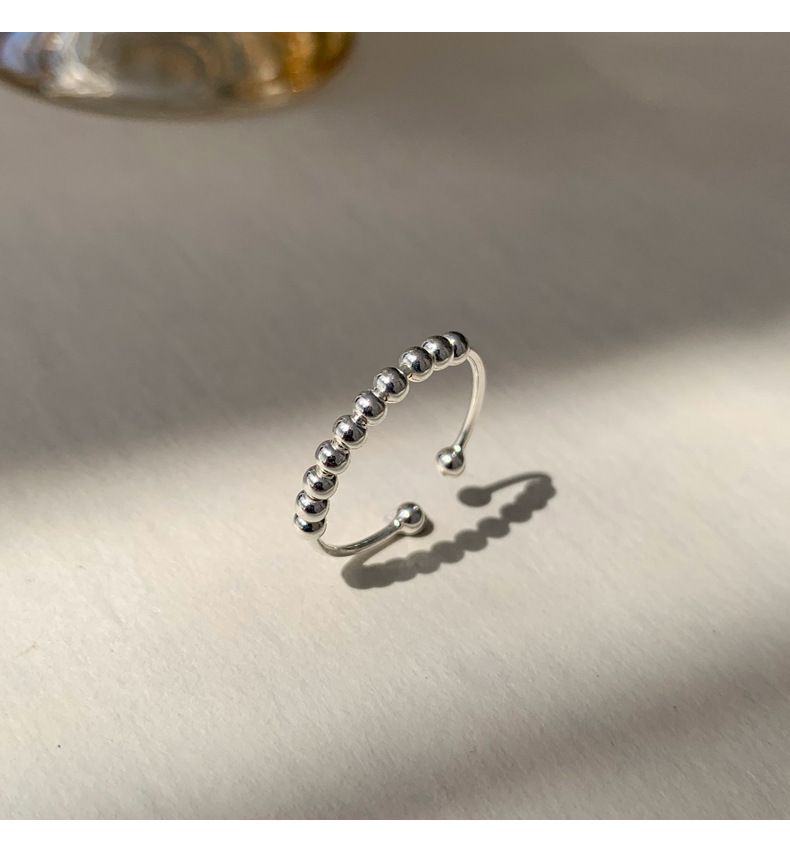 S pure silver round bead open ring for women, simple niche design, and cool style, 2022 new internet celebrity trend_voghion.com
