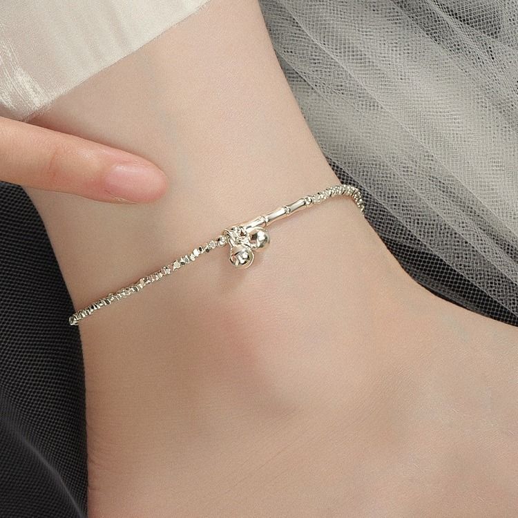 Pure Broken Silver Bamboo Knot Lucky Bell Light Luxury Niche High-end Design Good Luck Continuous Anklet_voghion.com