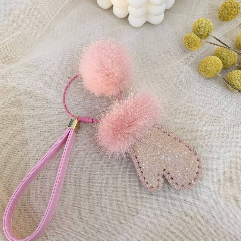 Portachiavi in pelliccia sintetica - Grazioso accessorio fatto a mano in stile coreano, color pastello, per borse, chiavi e decorazioni per auto_voghion.com