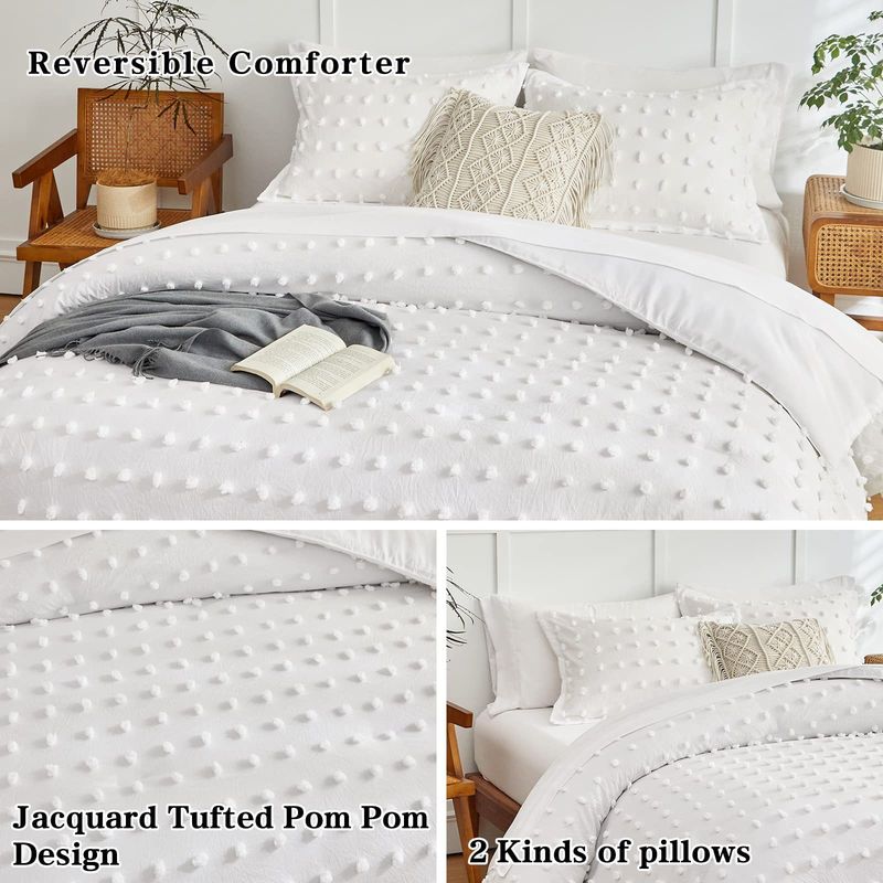 White Polka Dot Tufted Bedding Set - Fluffy Polyester Quilted Comforter With Duvet Cover & Pillowcases - Soft & Luxurious Home Textiles_voghion.com