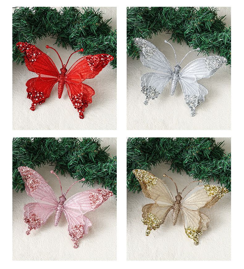 Decorazioni natalizie a forma di farfalla di cristallo scintillante – Decorazioni scintillanti per l'albero di Natale, la casa, le feste (oro, rosa, argento, rosso)_voghion.com