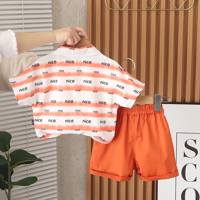 Ensemble deux pièces pour bébé garçon, chemise à manches courtes et short décontracté, imprimé lettres, été 2025_voghion.com