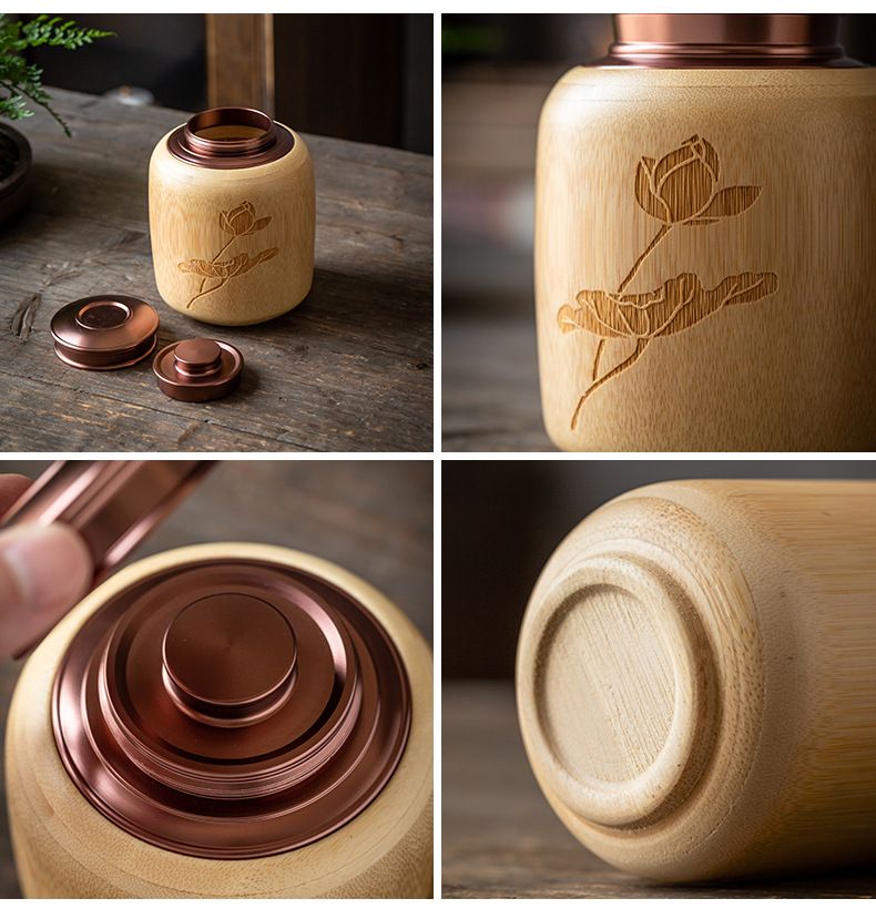 Bamboo Sealed Tea Caddy Handmade Wood Chinese Style Bamboo Container Portable Bamboo Tea Canister for Household Use_voghion.com