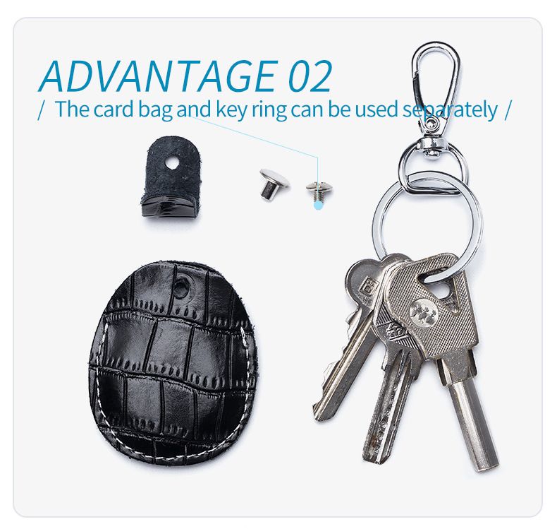 Genuine Leather Simple Creative Mini Access Card Holder Access Keychain Integrated Small Rectangular Teardrop Shaped Protective Cover_voghion.com