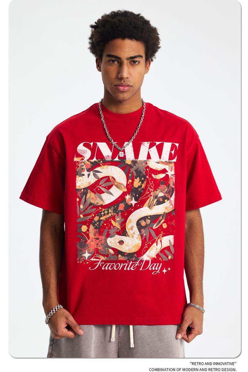 Snake Auspicious Zodiac Elements Combined With Printed Men's Short-sleeved T-shirt_voghion.com