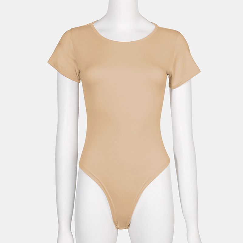 Body da donna taglie forti, tutto in uno, scollo rotondo, slip a maniche corte_voghion.com
