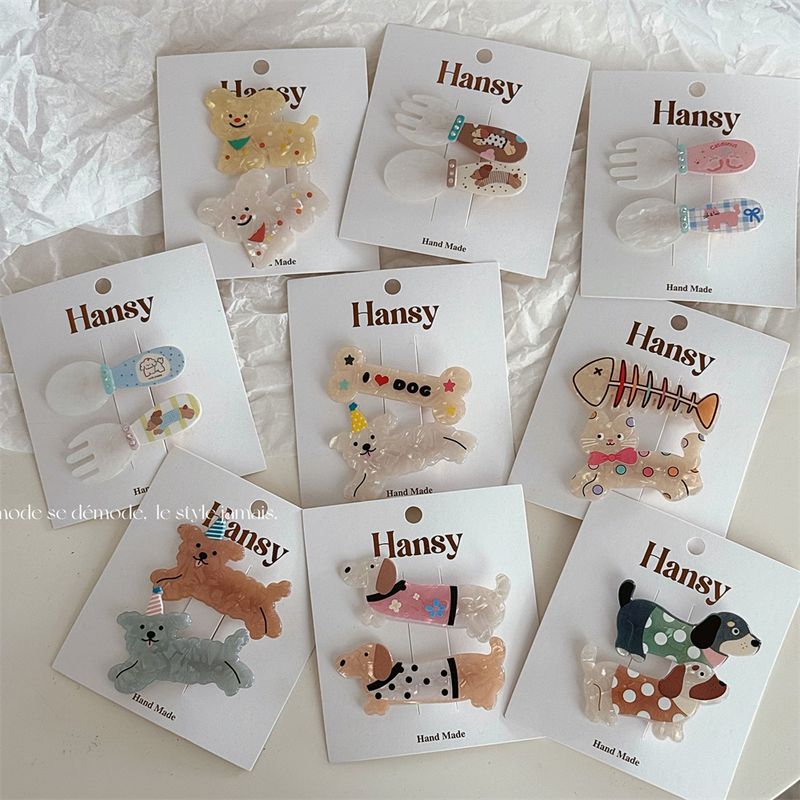 Pacote com 2 lindos grampos de cabelo para filhotes de gatinhos, garfo, colher, franja, grampo, versátil, desenho animado_voghion.com