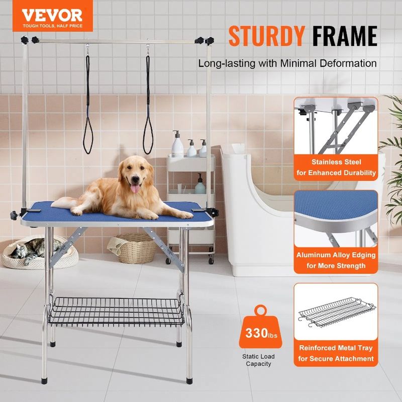 Tavolo da toelettatura medio per cani, supporto per toelettatura, 36''x24'', morsetto per cani e animali domestici, di piccole dimensioni, per braccia, due pieghevoli._voghion.com