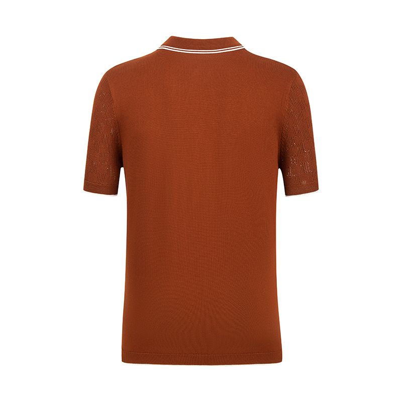 Men's Clothing Spring And Summer Casual All Match Brown Polo Collar Short Sleeved Single Breasted Middle Aged Knitted Sweater For Men_voghion.com