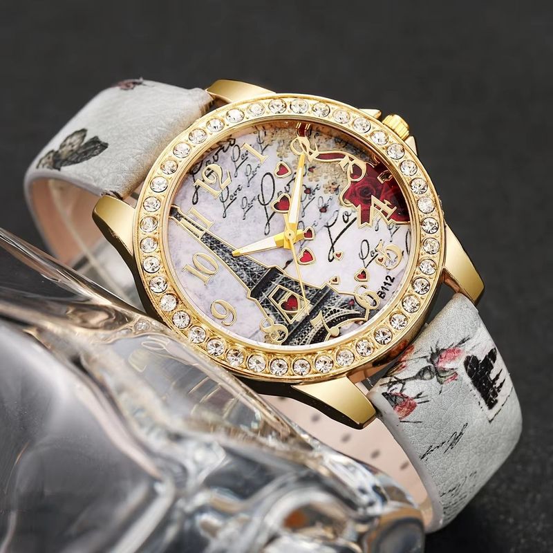 Quarzuhr mit Diamanten, Gypsy-Eiffelturm, Damenuhr, Armband-Set, Geschenk, Gürteluhr, Arbeit, Alltag, Geburtstag, Jahrestag, Valentinstagsgeschenk_voghion.com