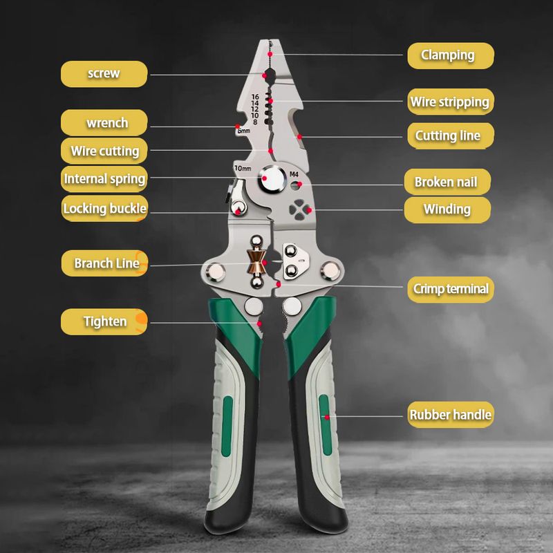Foldable Stripper, Pulley Design Multi-function Electrician Wire Stripper Winding Crimping Pliers Hand Tool_voghion.com