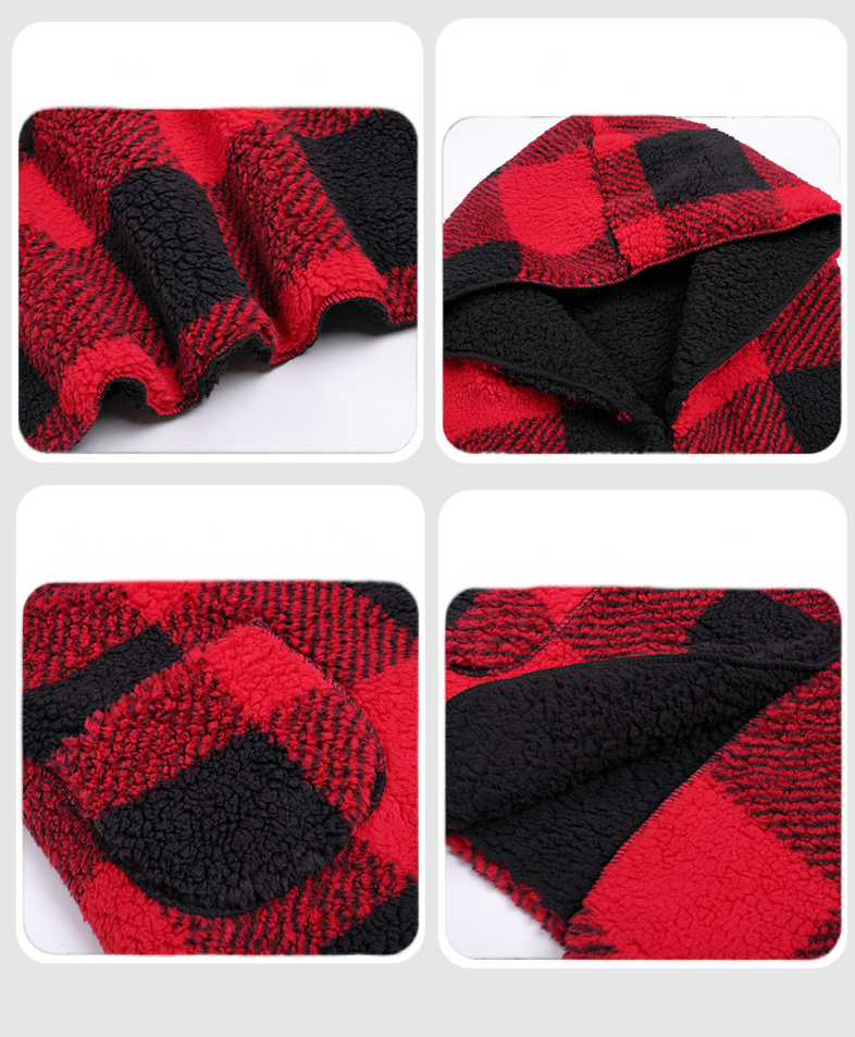 Cardigan ample à capuche sans boutons pour femmes, veste en peluche à carreaux_voghion.com