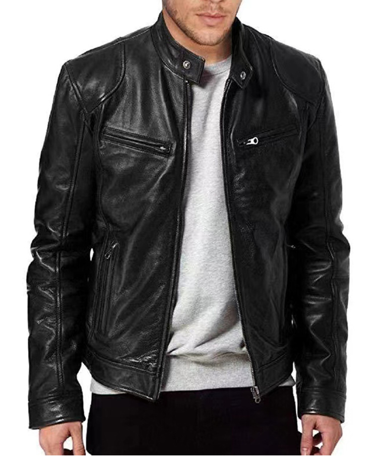 Männer Motorrad Liederjacket Slim Fit Kuerzmantel Revers PU Jacken Fréijoer Neie Zipper Stand Windproof Lieder Mantel Männer Kleeder_voghion.com