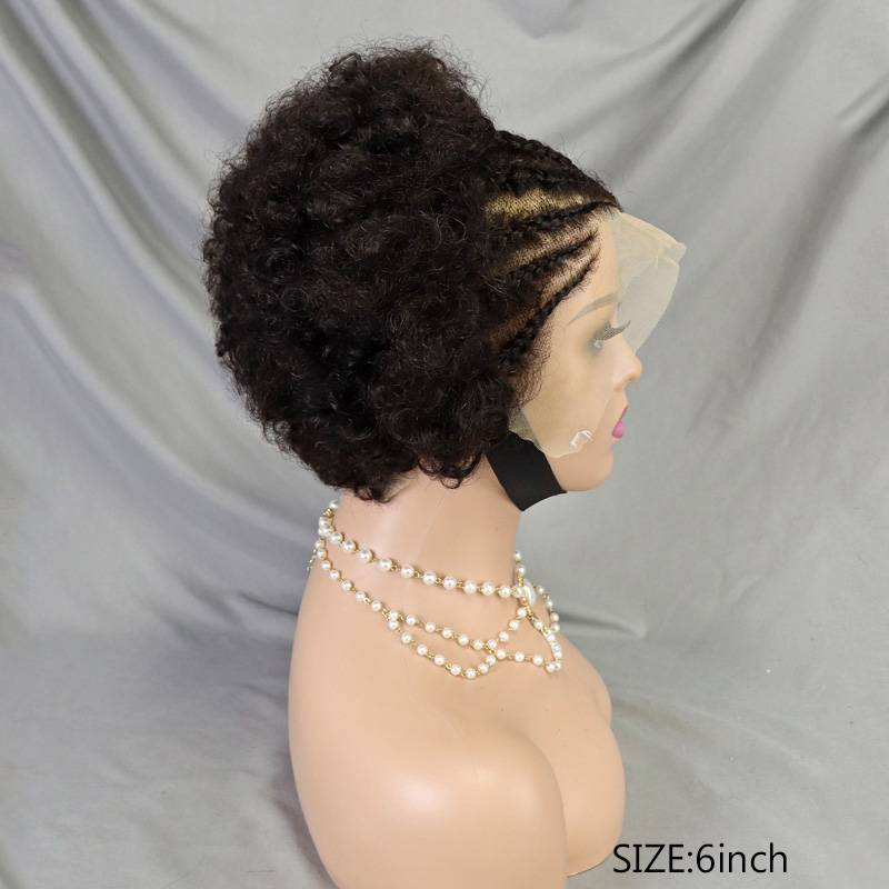 Kadınlar için 13x4 Kısa Afro Kıvırcık İnsan Saç Dantel Peruk Dostu_voghion.com