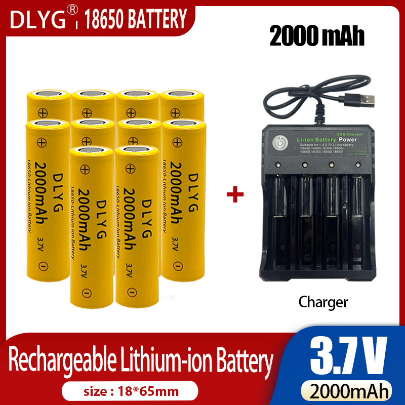 18650 batteri Uppladdningsbart batteri 3,7V 18650 2000mAh Kapacitet Li-ion uppladdningsbart batteri för ficklampa Ficklampa Batteri+laddare_voghion.com