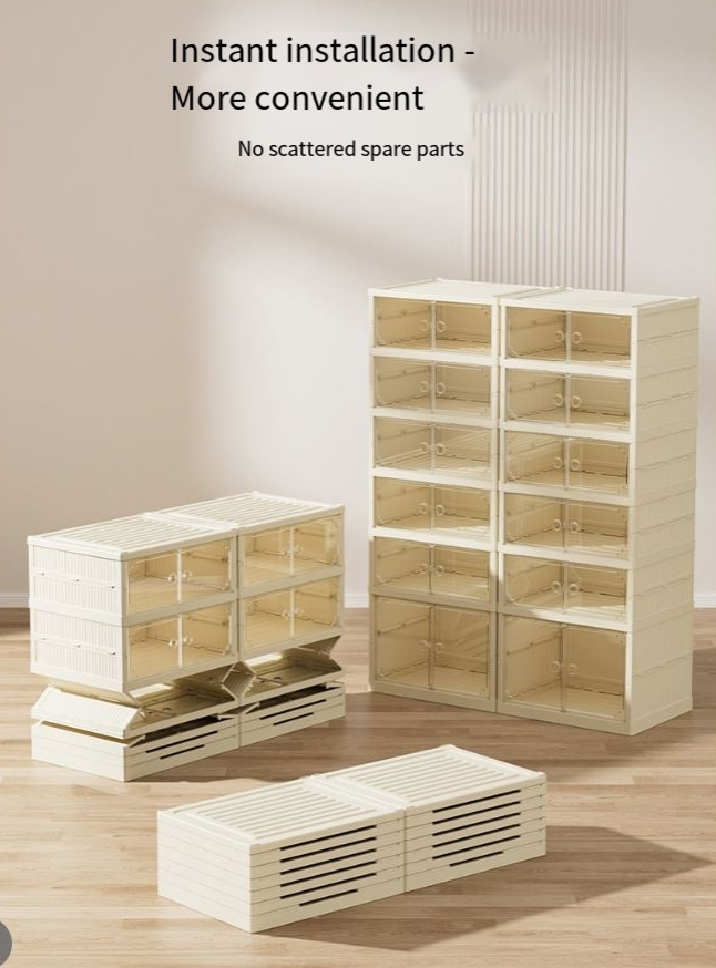 Folding Shoe Box Free Installation Transparent Storage Multi Layer Box Shoe Integrated Shoe Cabinet Storage Box Cabinet Sneaker Artifact_voghion.com